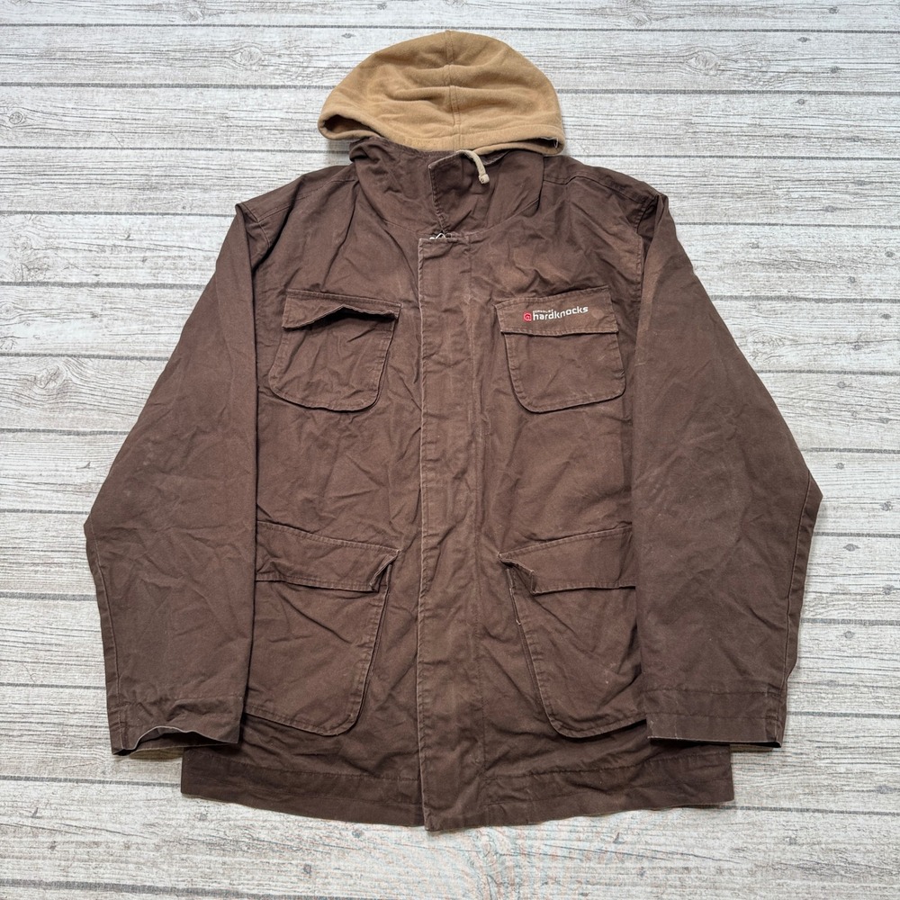 Vintage 90s School Of Hard Knocks Jacket Men's XL Brown Canvas Hooded Streetwear